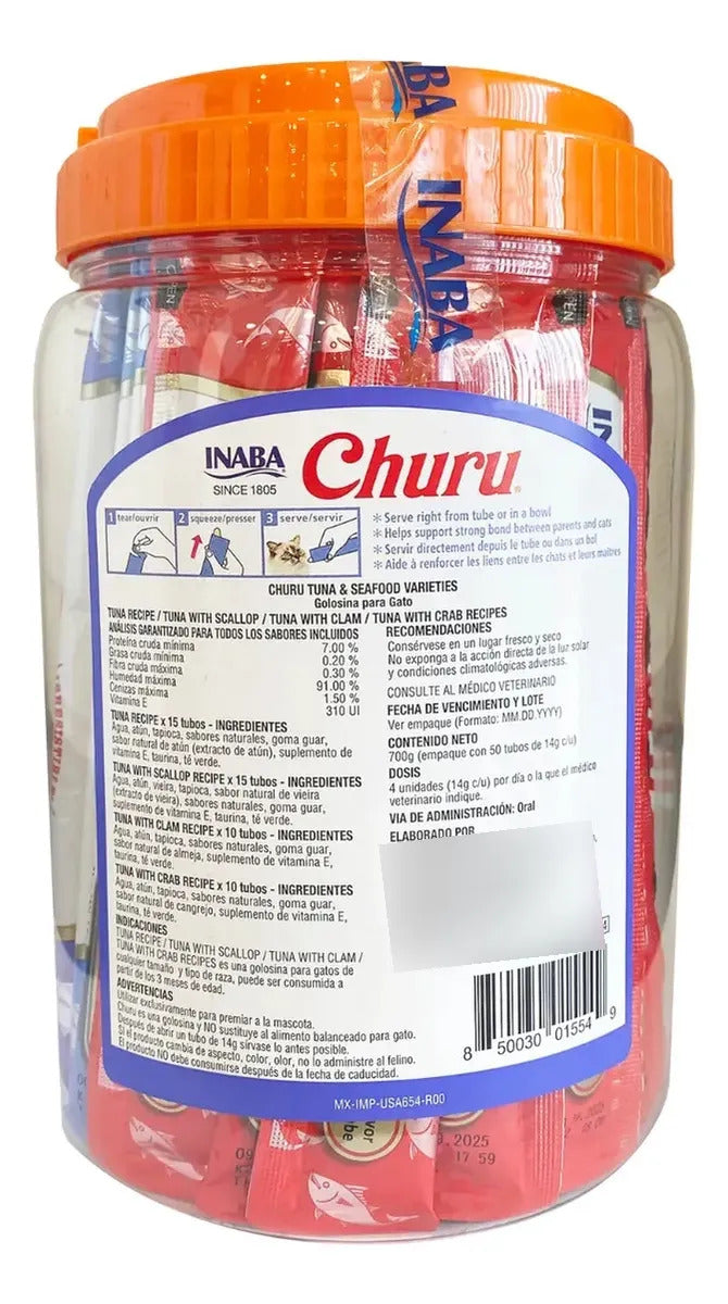 Churu 50 Premios Para Gato Tubitos 14g Mix Atún Variety Pack