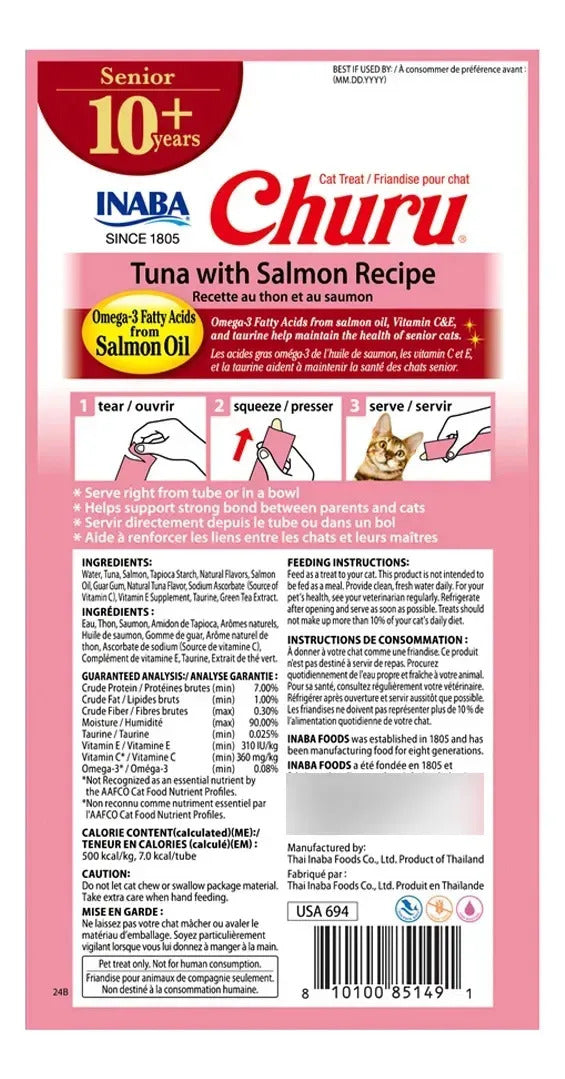 Premio Gato Inaba Churu Senior Atun Con Salmón 24 Tubos