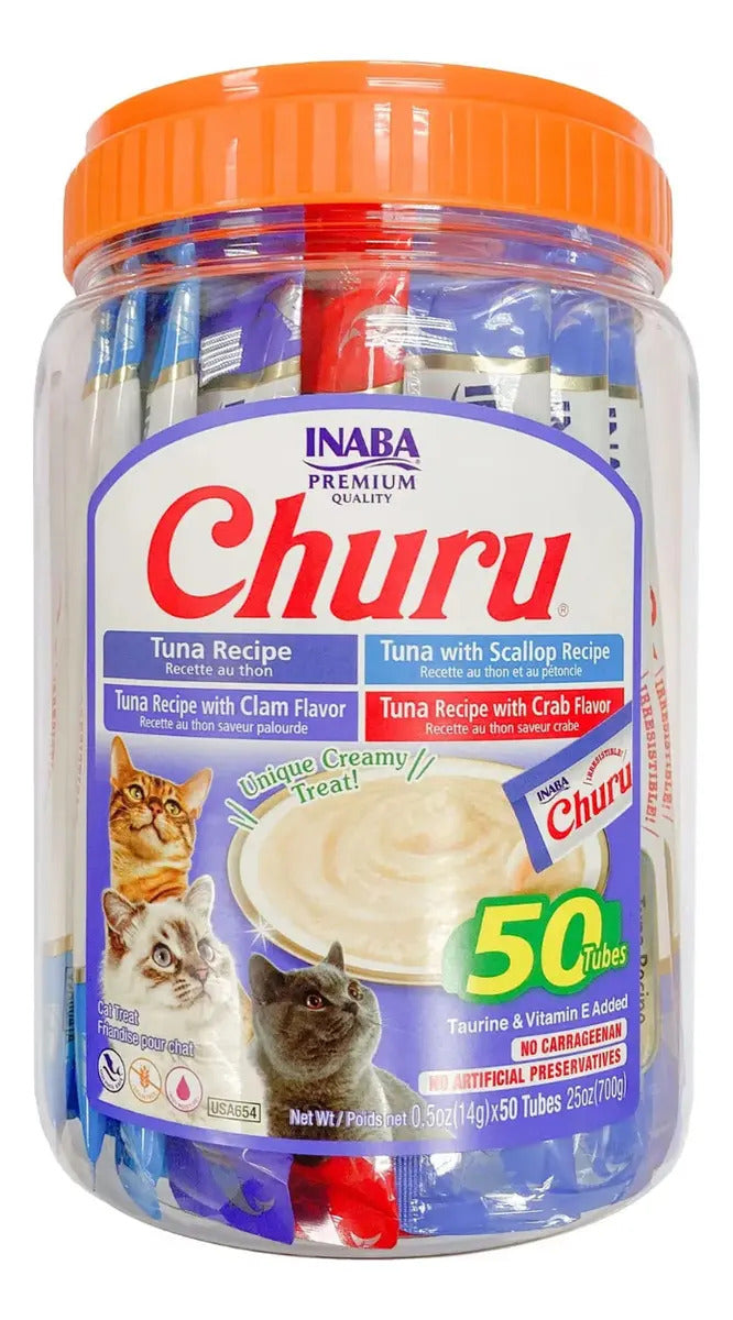 Churu 50 Premios Para Gato Tubitos 14g Mix Atún Variety Pack