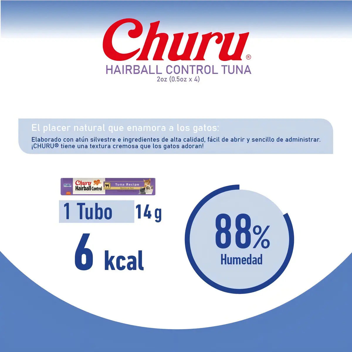 Inaba Churu Hairball Control Para Gatos Sabor Atún Pack 6x4 Tubos