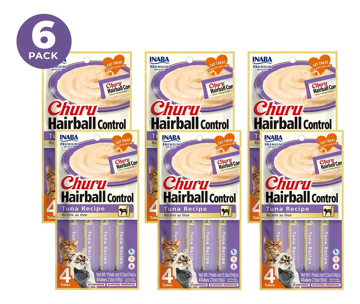 Inaba Churu Hairball Control Para Gatos Sabor Atún Pack 6x4 Tubos