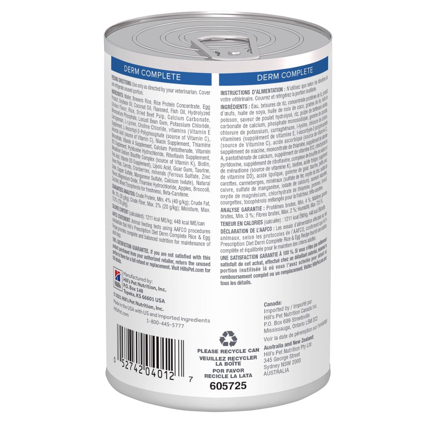 Hill's Prescription Diet Lata Derm Complete Alimento Húmedo para Perro con Alergias ambientales y alimentarias hecho con Proteína de Huevo 370gr